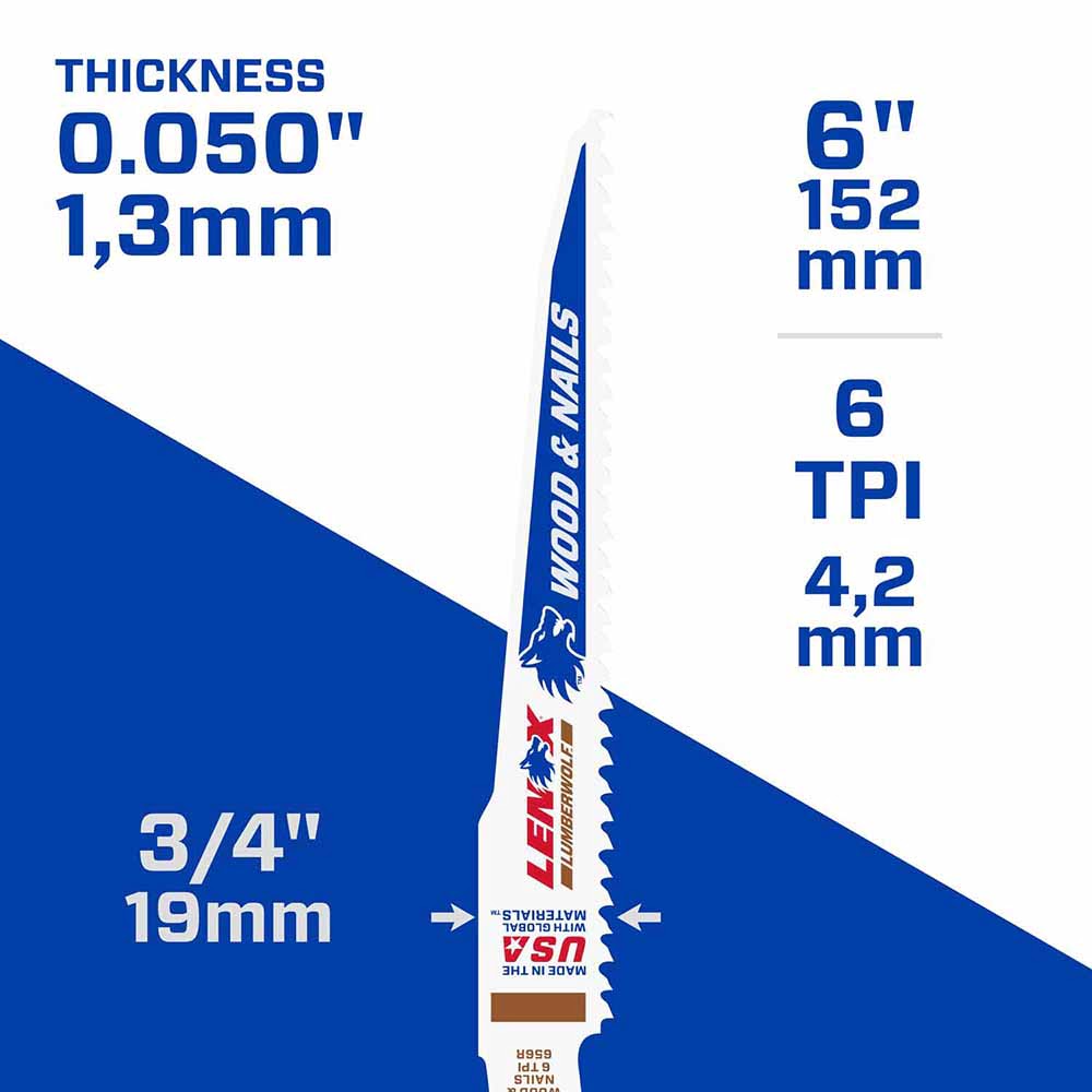 Lenox 20573S656R 6" 6 TPI LUMBERWOLF Reciprocating Saw Blade 1PK - 5