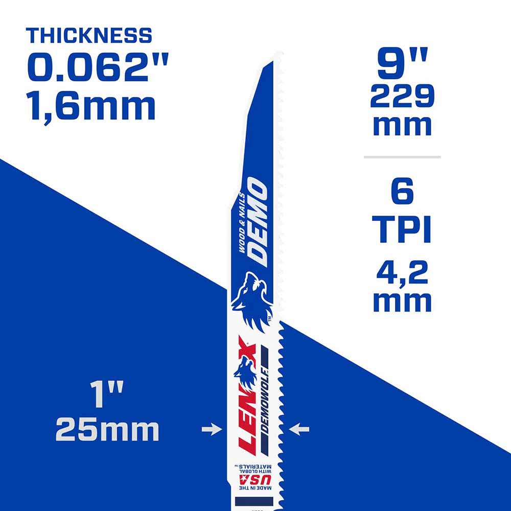 Lenox 20598966R 9" 6 TPI DEMOWOLF Reciprocating Saw Blade 2PK - 8