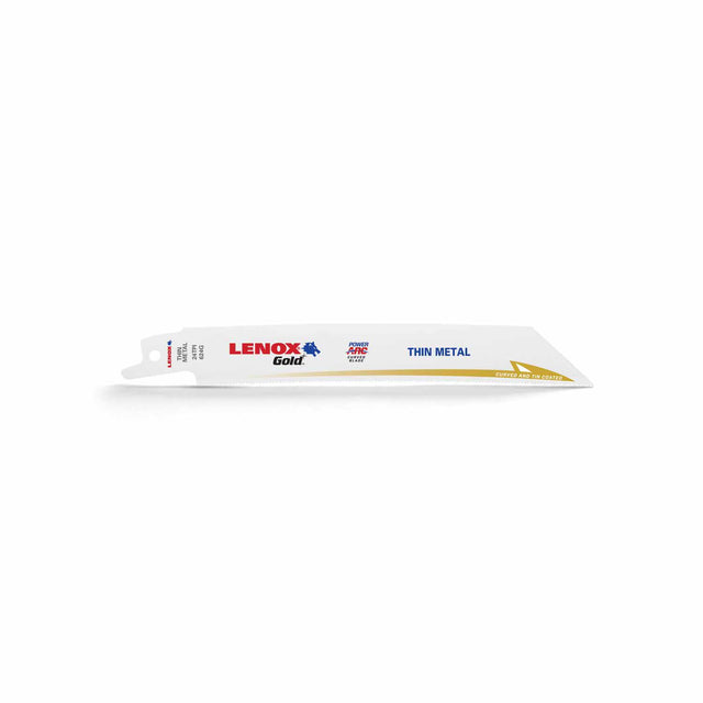 Lenox 21072624GR Gold Power Arc 6" L x 24 TPI Bi-Metal Metal Cutting Reciprocating Saw Blade (5PK) Titanium Nitride Coating