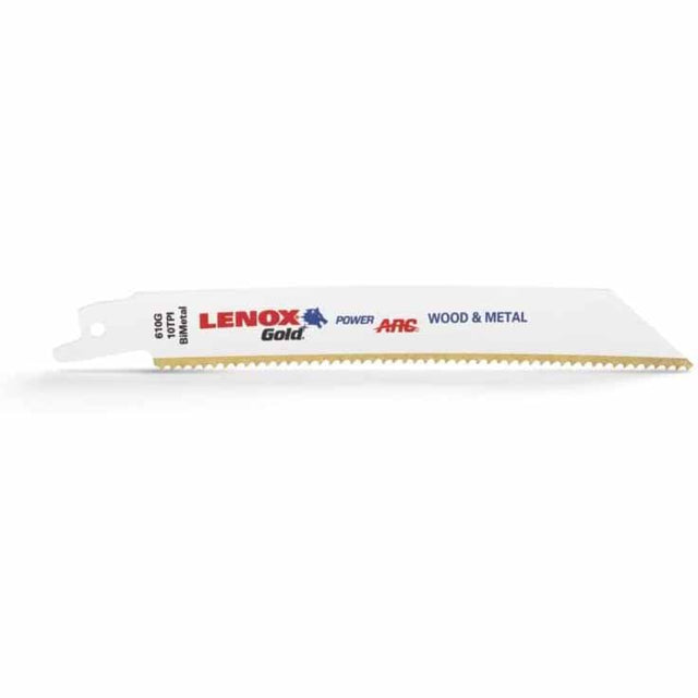 Lenox 21078B610GR Gold Power Arc 6" L x 10 TPI Bi-Metal Wood Meral and Plastic Cutting Reciprocating Saw Blade (25PK) Titanium Nitride Coating