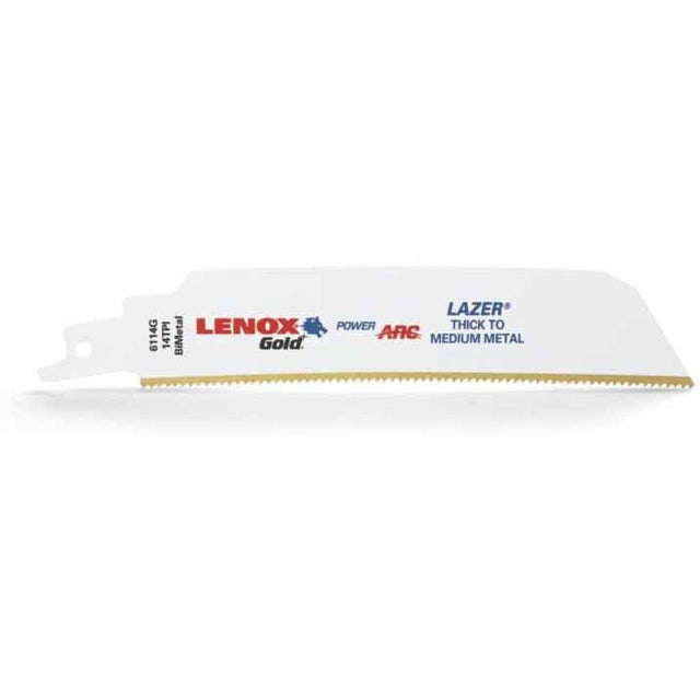 Lenox 21226B6114GR Gold Power Arc 6" L x 14 TPI Bi-Metal Metal Cutting Reciprocating Saw Blade (25PK) Titanium Nitride Coating