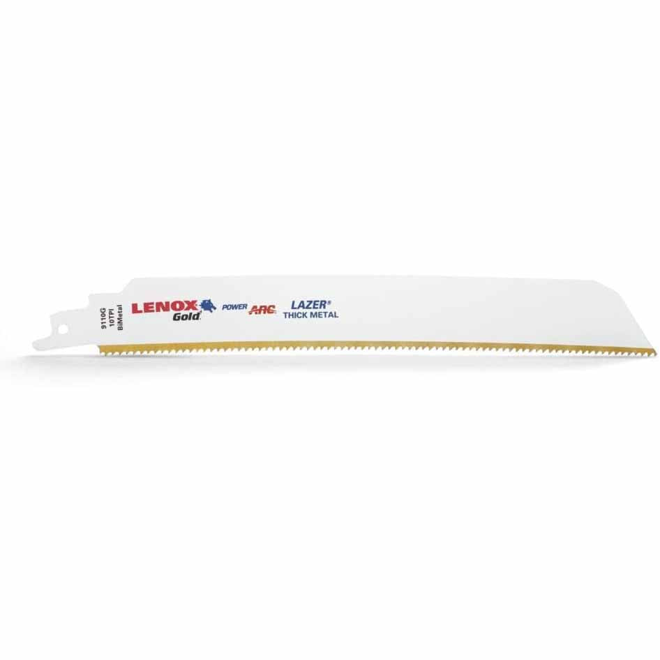 Lenox 21229B9110GR Gold Power Arc 9" L x 10 TPI Bi-Metal Metal Cutting Reciprocating Saw Blade (25PK) Titanium Nitride Coating