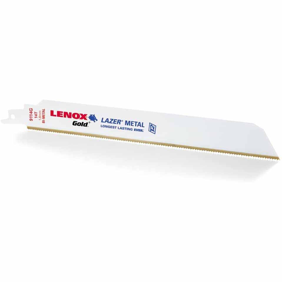 Lenox 21235B9114GR Gold Power Arc 9" L x 14 TPI Bi-Metal Metal Cutting Reciprocating Saw Blade (25PK) Titanium Nitride Coating