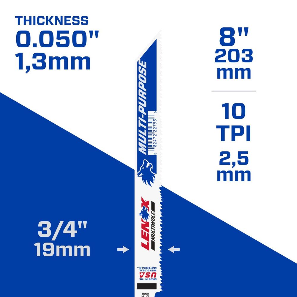 Lenox 22753OSB810R MULTIWOLF 8 in. 10 TPI WAVE EDGE Reciprocating Saw Blade - 3