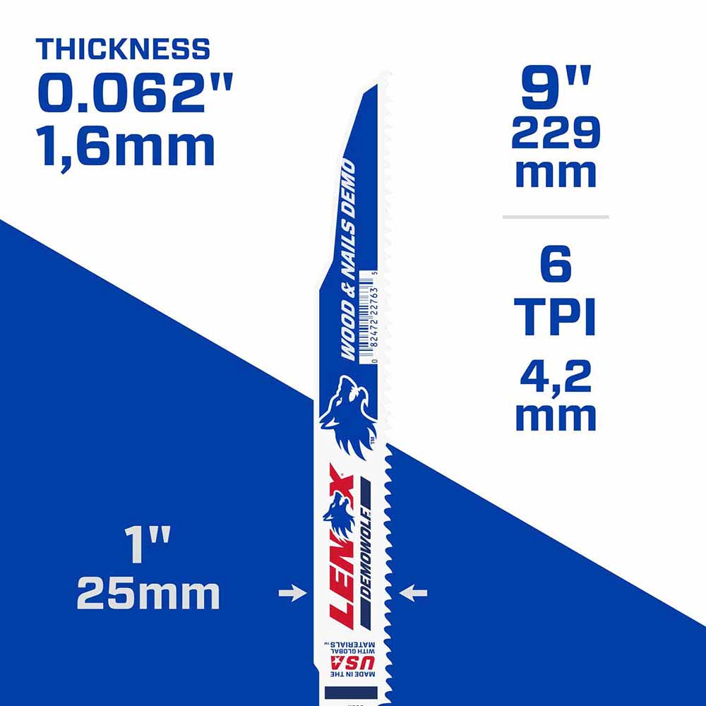 Lenox 22763OSB966R 9" 6 TPI DEMOWOLF Reciprocating Saw Blade - 3