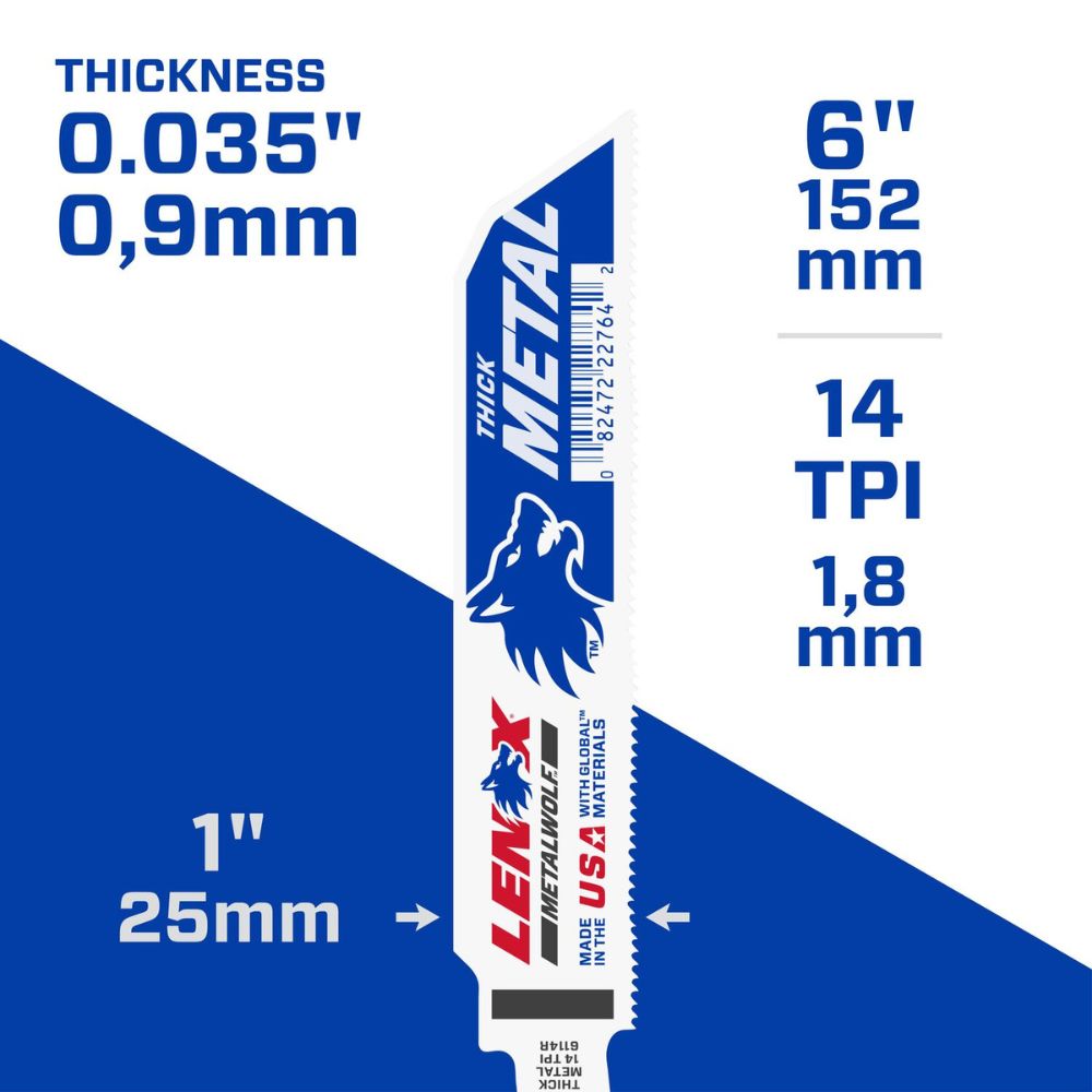 Lenox 22764OSB6114R METALWOLF 6 in. 14 TPI WAVE EDGE Reciprocating Saw Blade - 3