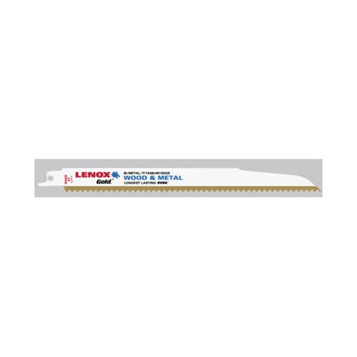 Lenox 21062956GR Gold Power Arc 9" L x 6 TPI Bi-Metal Nail Embedded Wood Reciprocating Saw Blade (5PK) Titanium Nitride Coating