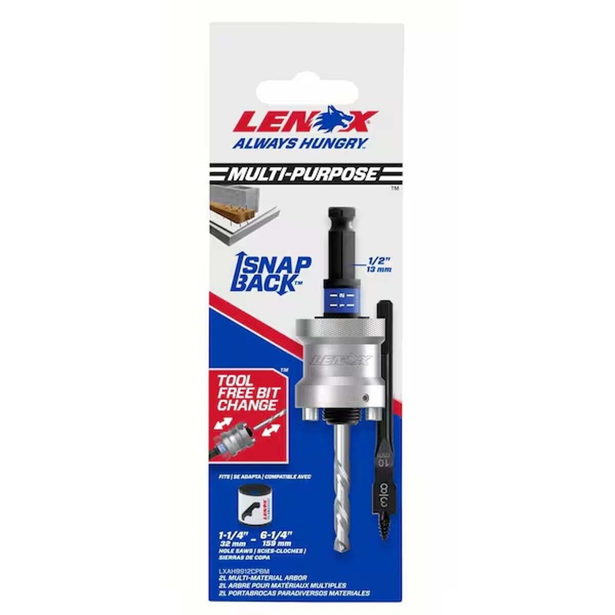 Lenox LXAH9912CPBM Snap-Back Quick Change Hole Saw Arbor 1/2 in Hex Shank for 1-1/4 in to 6-1/4 in (1 Each) - 4