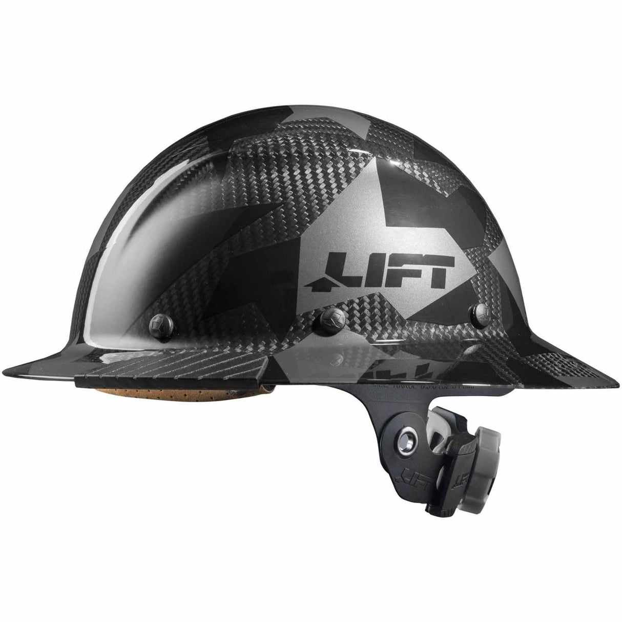 Lift Safety HDF50C-20CK DAX Fifty50 Black Camo Full Brim Hard Hat with Carbon Fiber Reinforced Shell and Ratchet Suspension - 5