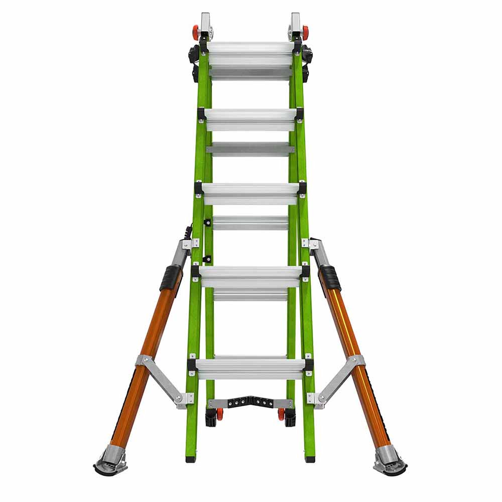 Little Giant 17102-001 CONQUEST ALL-TERRAIN, Model 22 - ANSI Type 1A - 300 lb Rated - Fiberglass Articulated Extendable Ladder with Adjustable Outriggers, Accessory Ports, Carry Handle, V-bar and TIP & GLIDE Wheels - 9