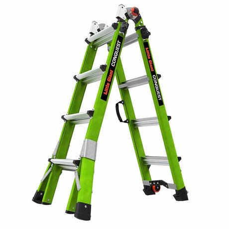 Little Giant 17117-001 CONQUEST 2.0, Model 17 - ANSI Type 1A - 300 lb Rated - Fiberglass Articulated Extendable Ladder with GLIDE Wheels