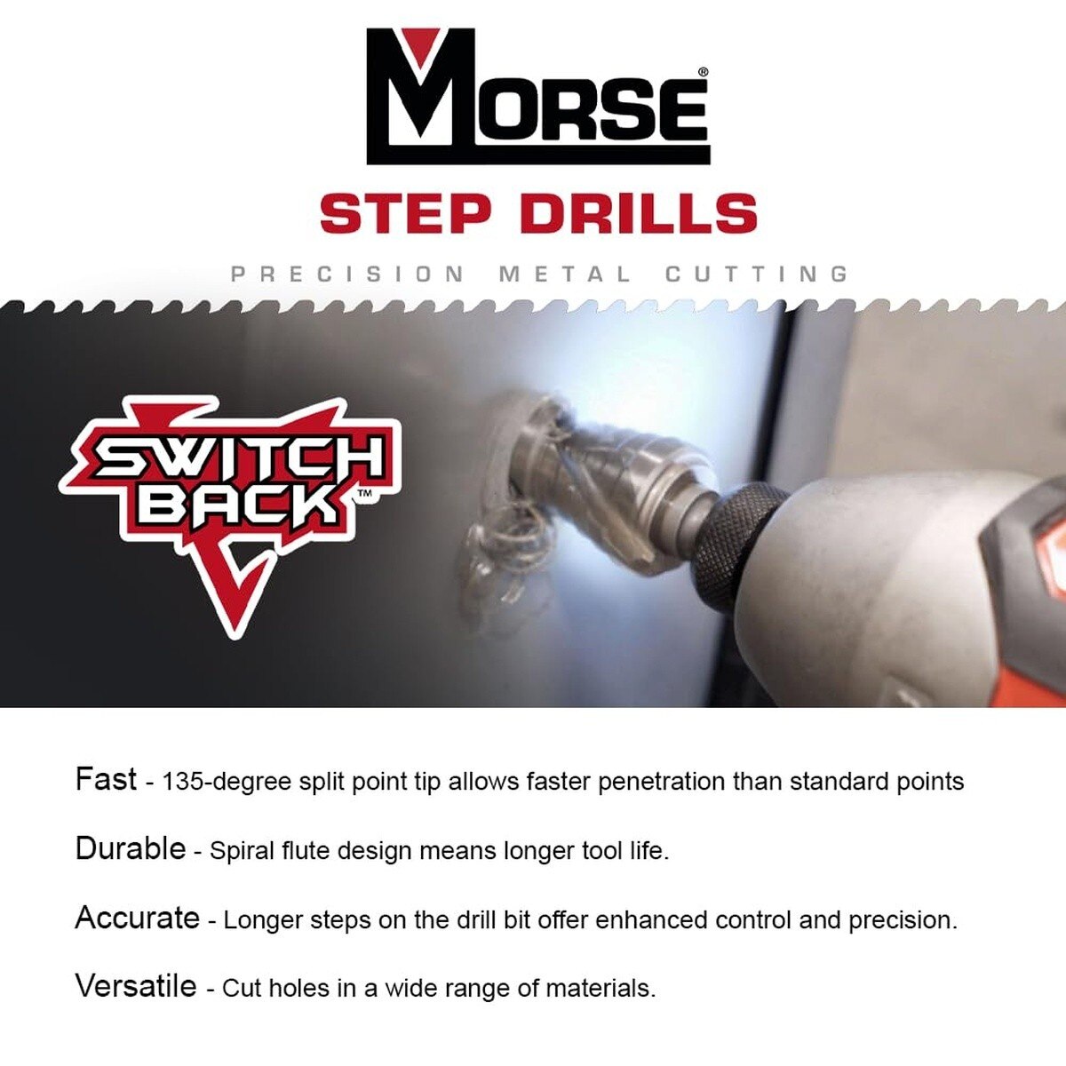 MK Morse 124485 Switchback High Speed Steel Step Drill Bit 1/4 Inch to 1-1/8 Inch for Metal and Plastic (1 Pack) - 2