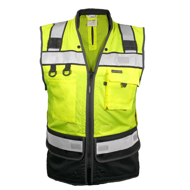 ML Kishigo 1820-M Premium Tool Tethering Safety Vest with 54" Max Tether Length ANSI Class 2 Lime Black Size M (Each)
