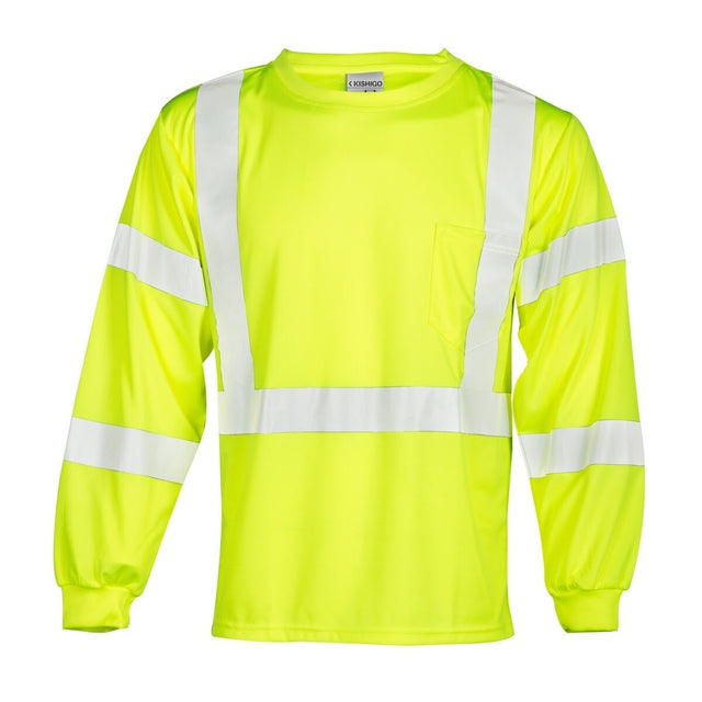 ML Kishigo 9145-S Class 3 Lime Long Sleeve High Visibility T-Shirt with Chest Pocket (Each)