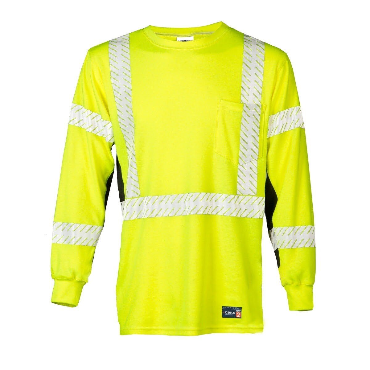 ML Kishigo F506-XL Premium Black Series FR Long Sleeve Lime Safety T-Shirt with 2" Breathable Reflective, ANSI Class 3, CAT 2 ATPV 16 cal per cm2 (Each)