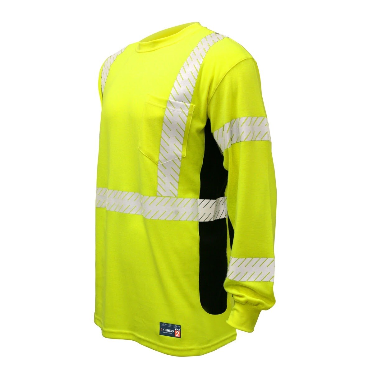 ML Kishigo F506-XL Premium Black Series FR Long Sleeve Lime Safety T-Shirt with 2" Breathable Reflective, ANSI Class 3, CAT 2 ATPV 16 cal per cm2 (Each) - 3