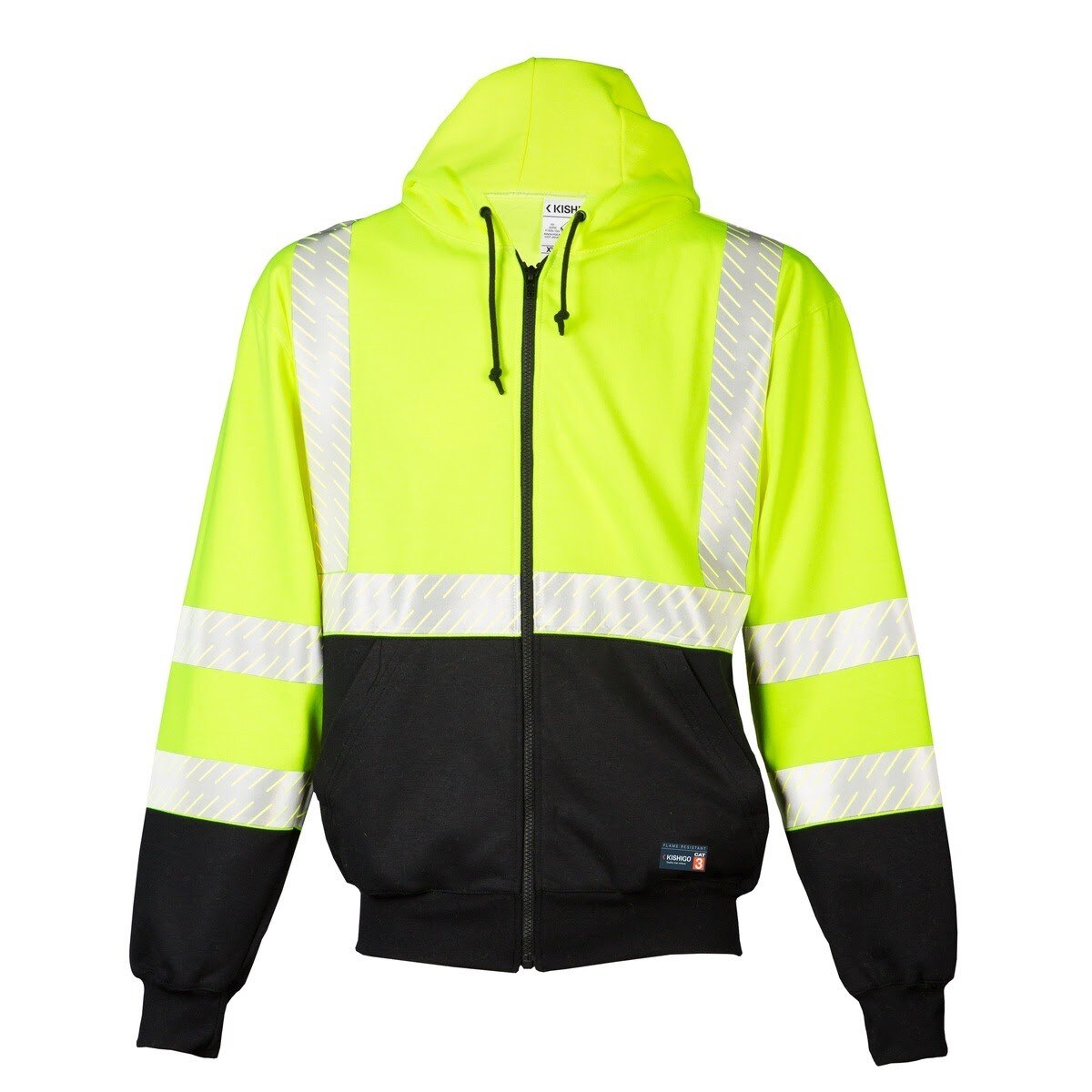 ML Kishigo F507-5X Premium Black Series FR Full Zip Hoodie Lime ANSI Class 3 ATPV 27 cal per cm2 (Each)