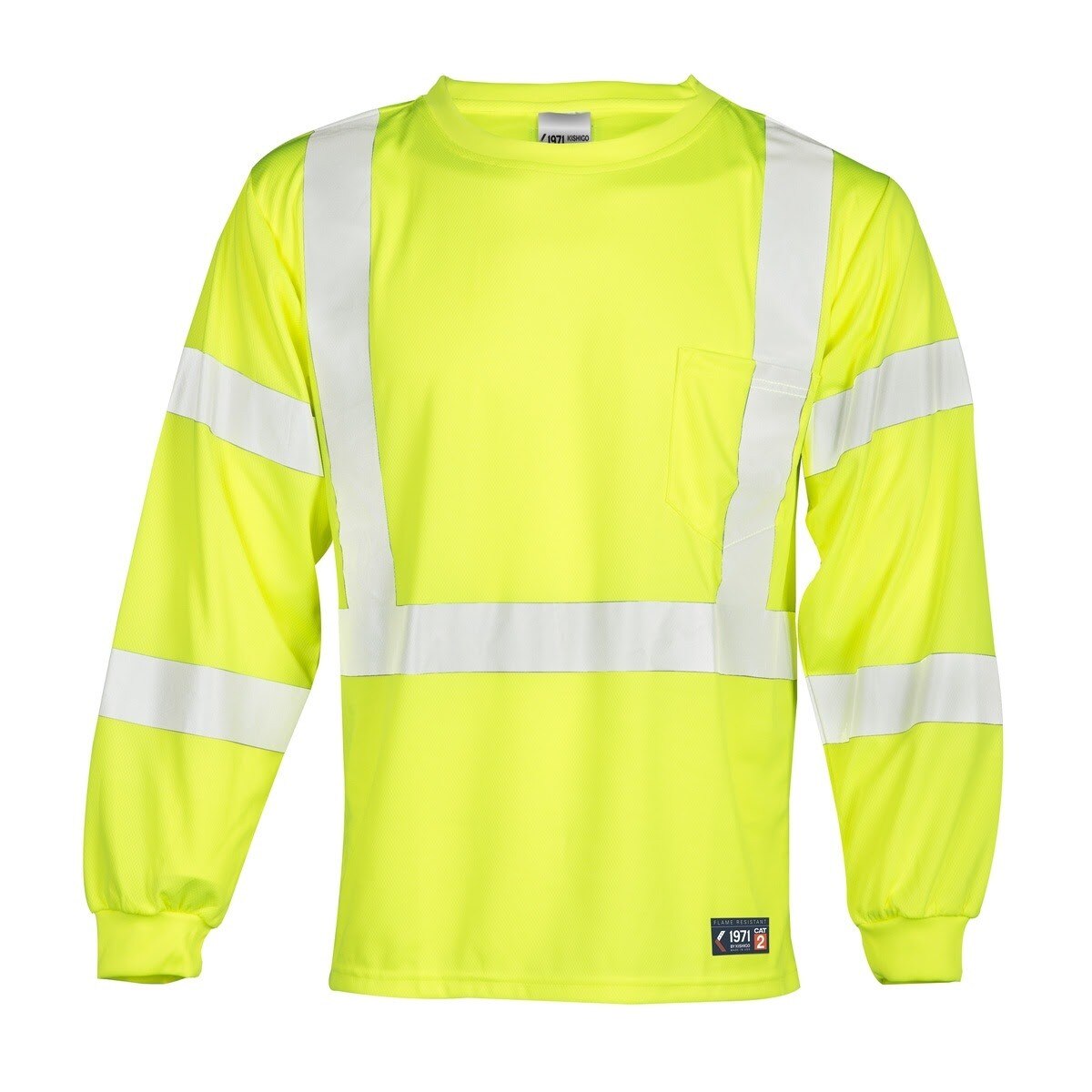 ML Kishigo F562-XL FR Long Sleeve Economy T-Shirt Lime ANSI Class 3 with 2" Reflective Tape