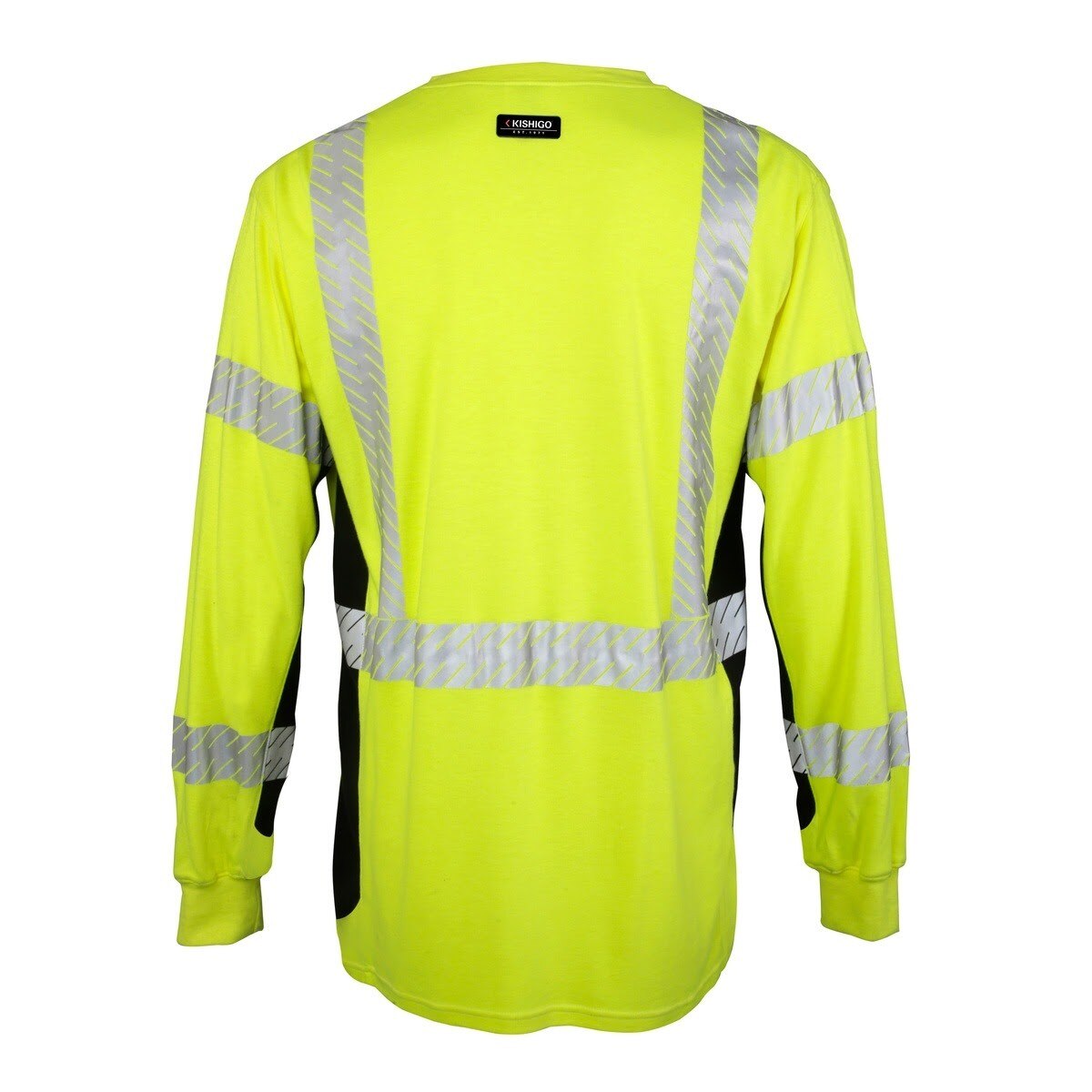 ML Kishigo F694-2XT FR Long Sleeve Henley T Shirt with 2" Reflective Tape Lime 2XT (Each) - 3
