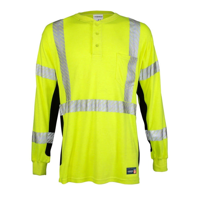 ML Kishigo F694-MT FR Long Sleeve Henley T-Shirt Lime Medium Tall Class 3
