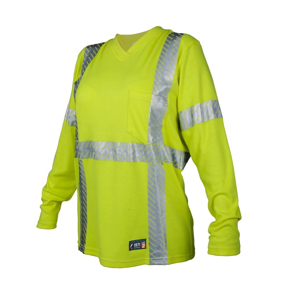 ML Kishigo F715-3X FR Women's Long Sleeve V-Neck T-Shirt with Reflective Tape, Lime 3X - 2