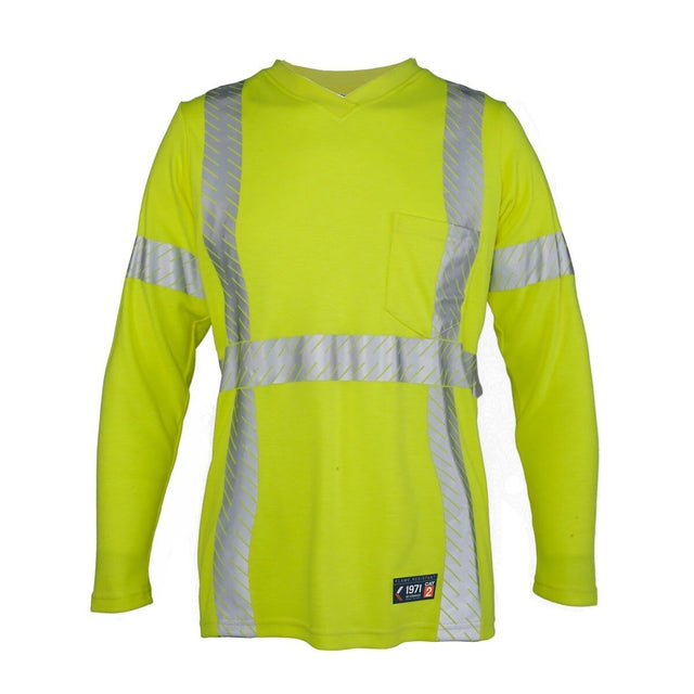 ML Kishigo F715-S FR Womens V-Neck Long Sleeve T-Shirt Lime Small Class 3 (Each)