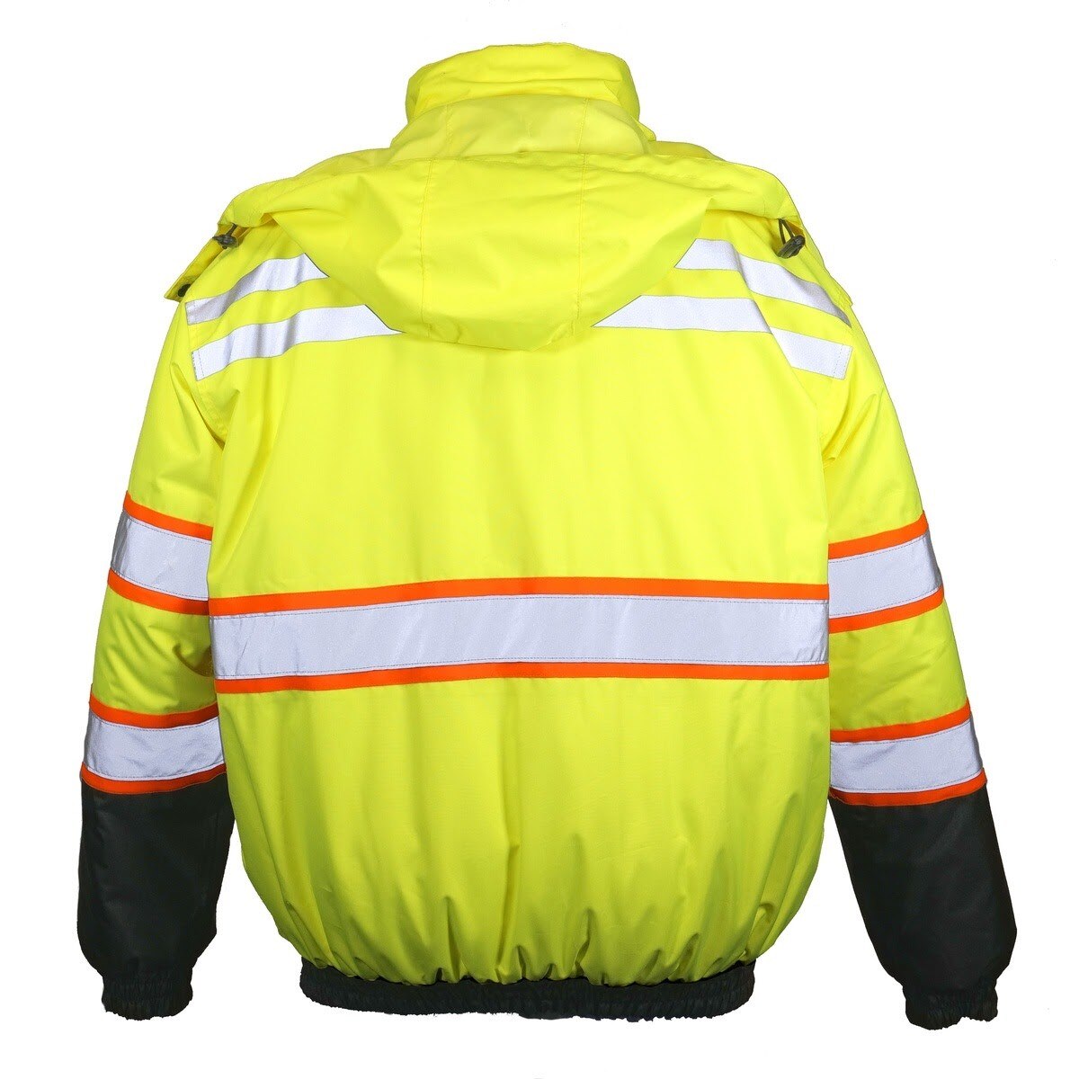 ML Kishigo JS156-M Economy Contrast Bomber Jacket Waterproof insulated with Detachable Hood Lime Black Size M (1 Jacket) - 2