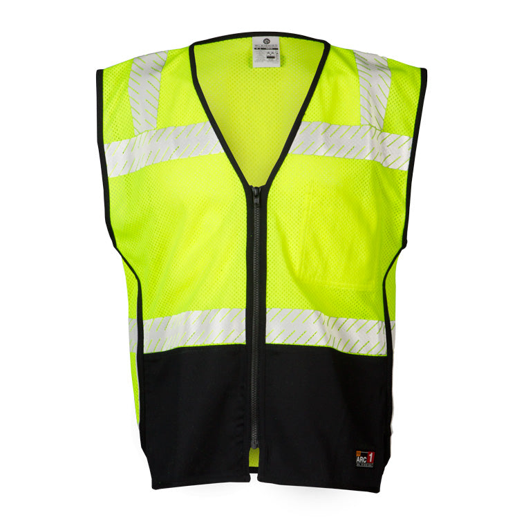 ML Kishigo FM410-3X 3X Lime Flame Resistant Premium Black Series Mesh Vest