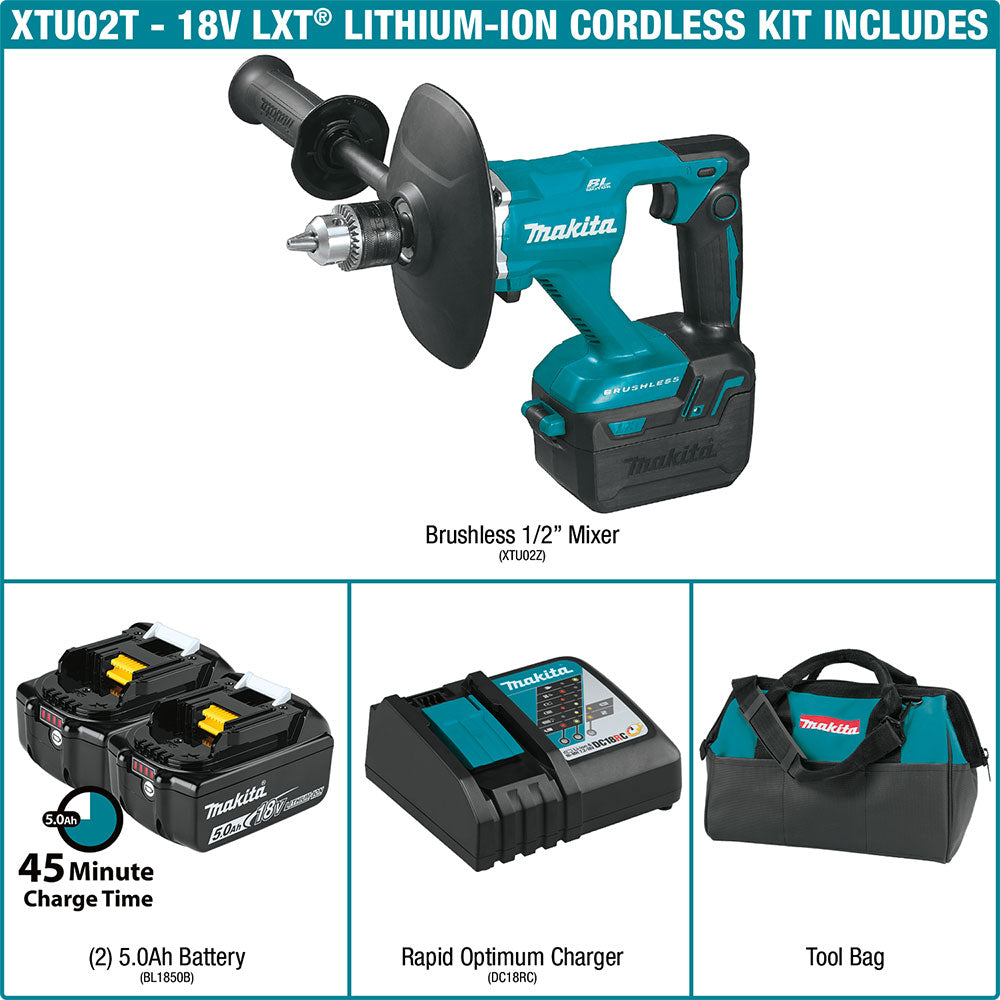 Makita XTU02T 18V LXT 1/2" Mixer Kit, bag (5.0Ah) - 4