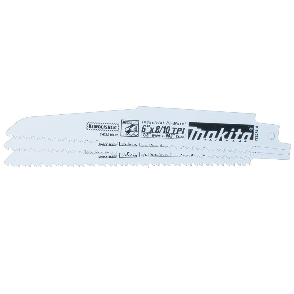 Makita 723075-A-3 6" 8/10 TPI Demolition Reciprocating Saw Blade, 3 Pack