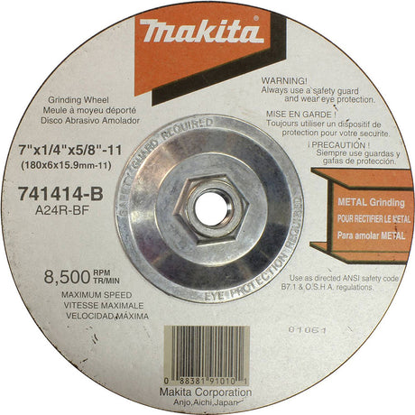 Makita 741414-B-10 7" x 5/8"?11 x 1/4" Hubbed Grinding Wheel, 24 Grit, 10 Pack