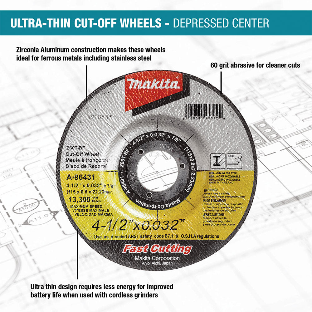 Makita A-96447-25 5" x .032" x 7/8" Depressed Center Cut-Off Wheel, 25/pk - 7