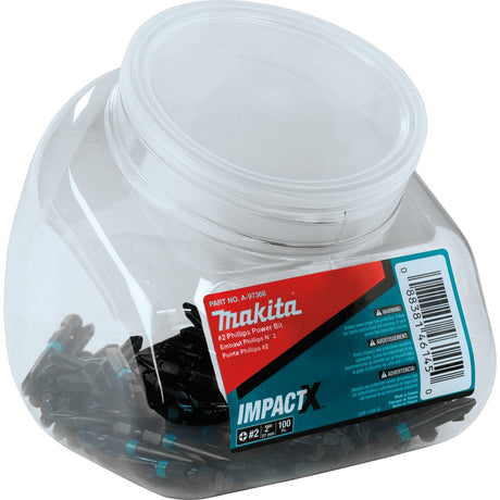 Makita A-97368 ImpactX  #2 Phillips 2" Power Bit, 100/pk, Jar