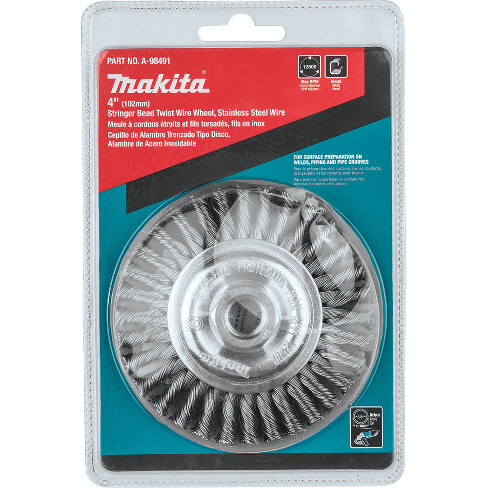 Makita A-98491 4" Stringer Bead Twist Wire Wheel, Stainless, 5/8"-11 - 3