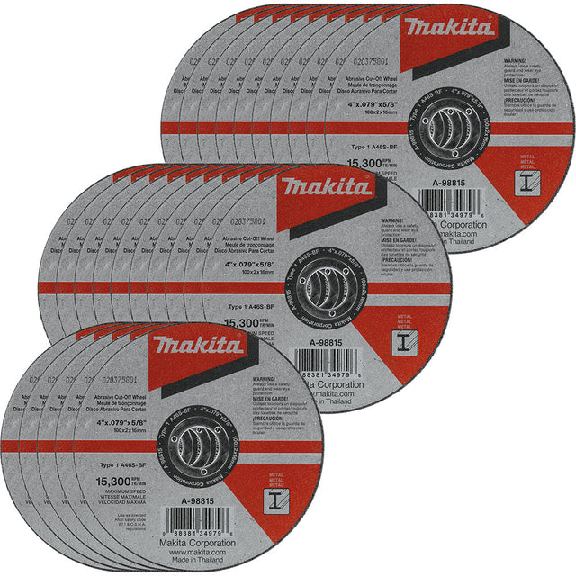 Makita A-98815-25 4" x .100" x 5/8" Cut-off Wheel, Metal, 25/pk