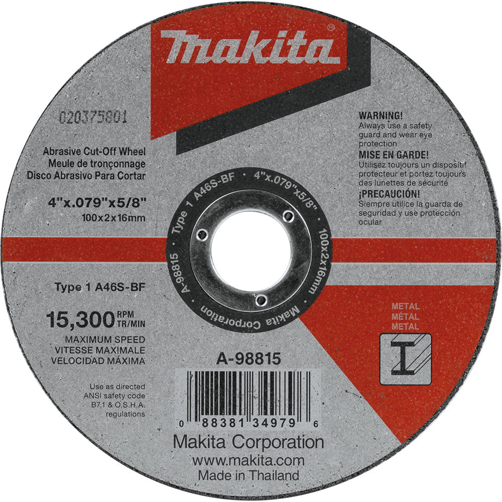 Makita A-98815-25 4" x .100" x 5/8" Cut-off Wheel, Metal, 25/pk - 4