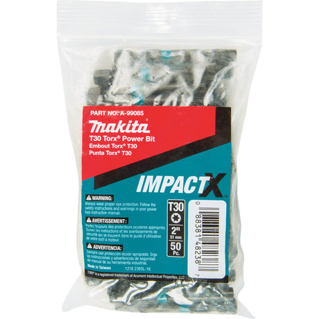 Makita A-99085 ImpactX  T30 Torx  2" Power Bit, 50/pk, Bulk