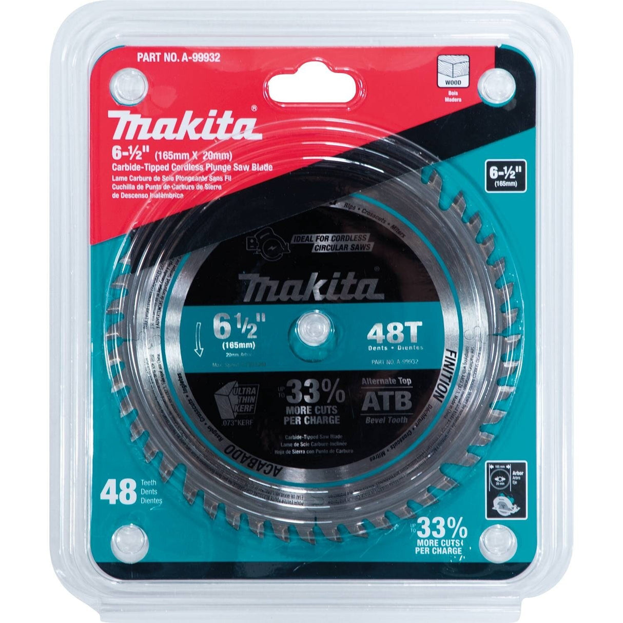 Makita A-99932 6-1/2" 48T Carbide-Tipped Cordless Plunge Saw Blade - 2