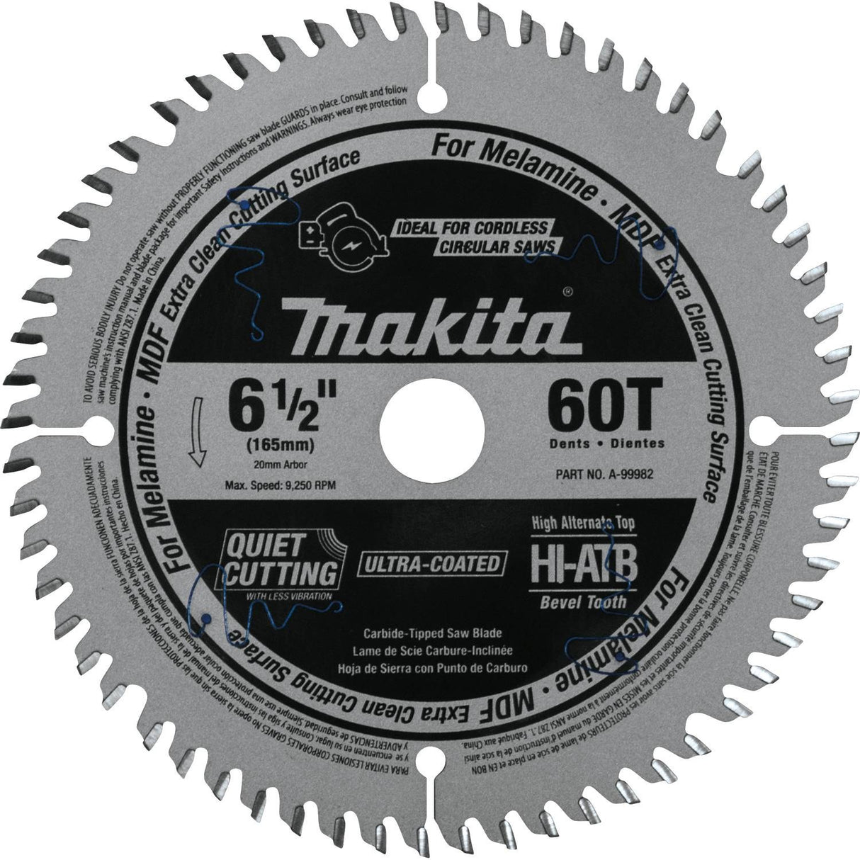 Makita A-99982 6-1/2" 60T (ATB) Carbide-Tipped Cordless Plunge Saw Blade