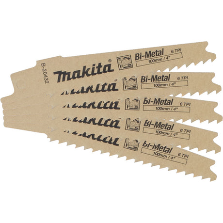 Makita B-20432 4" 6TPI Nail Embedded Wood Cutting Recipro Saw Blade, 5/pk