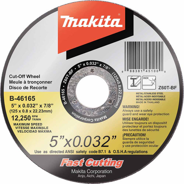 Makita B-46165 5" x .032" x 7/8" Ultra Thin Cut-Off Wheel, Stainless