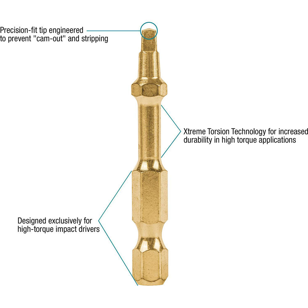 Makita B-60501 Impact GOLD #2 Square Recess 2" Power Bit, 2 Pack - 2