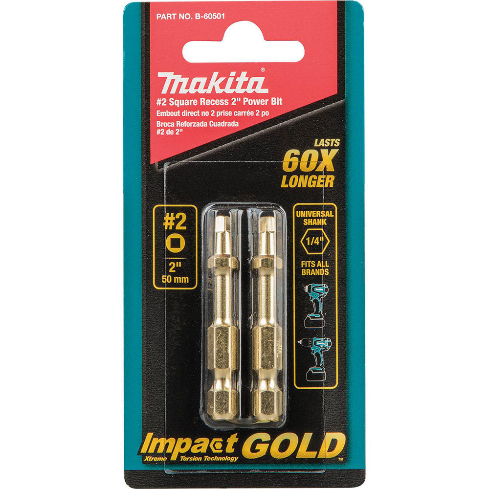 Makita B-60501 Impact GOLD #2 Square Recess 2" Power Bit, 2 Pack - 3