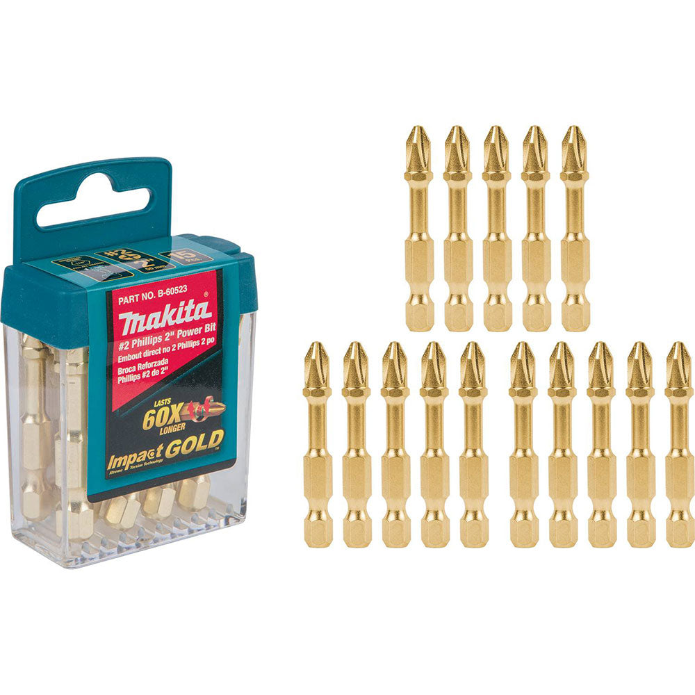 Makita B-60523 Impact GOLD #2 Phillips 2" Power Bit, 15 Pack