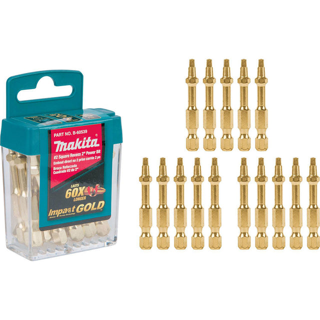 Makita B-60539 Impact GOLD #2 Square Recess 2" Power Bit, 15 Pack