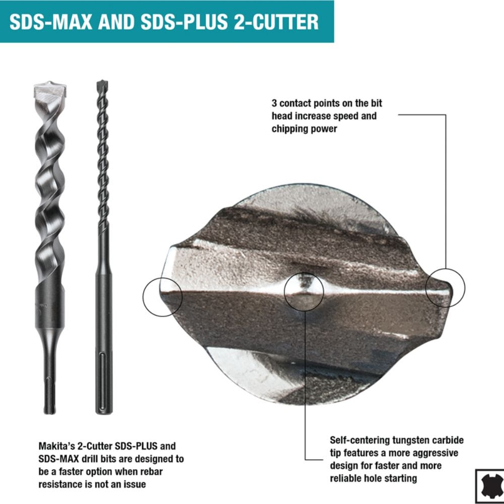 Makita B-60969 5 Pc. SDS-PLUS Bit Set, 2-Cutter - 2