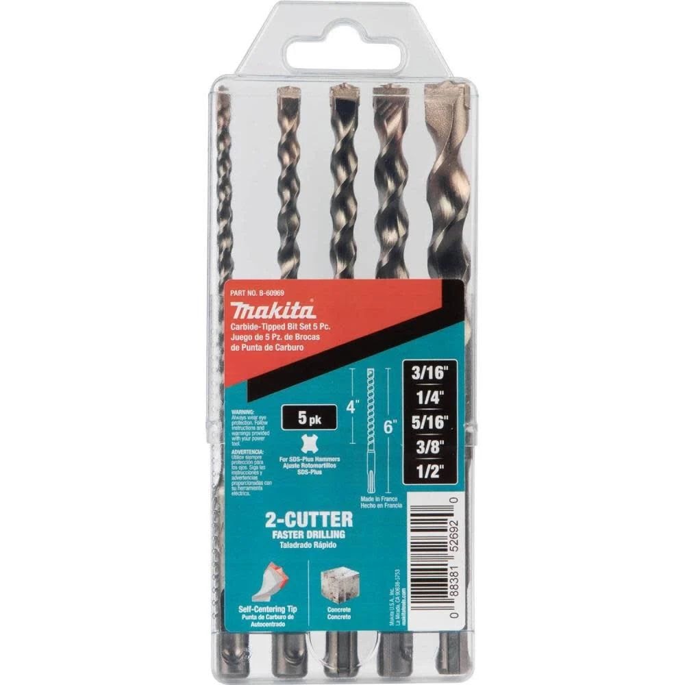 Makita B-60969 5 Pc. SDS-PLUS Bit Set, 2-Cutter - 5