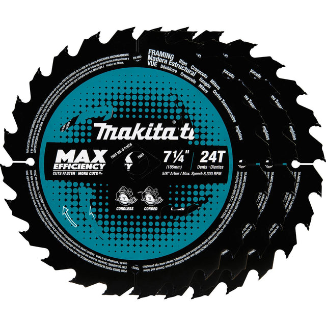 Makita B-61656-3 7-1/4" 24T Circular Saw Blade, Framing, 3/pk