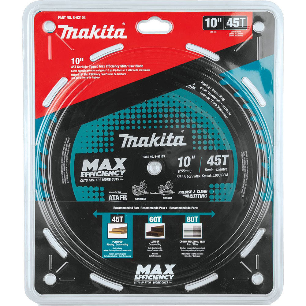 Makita B-62103 10" 45T Carbide-Tipped Max Efficiency Miter Saw Blade - 9