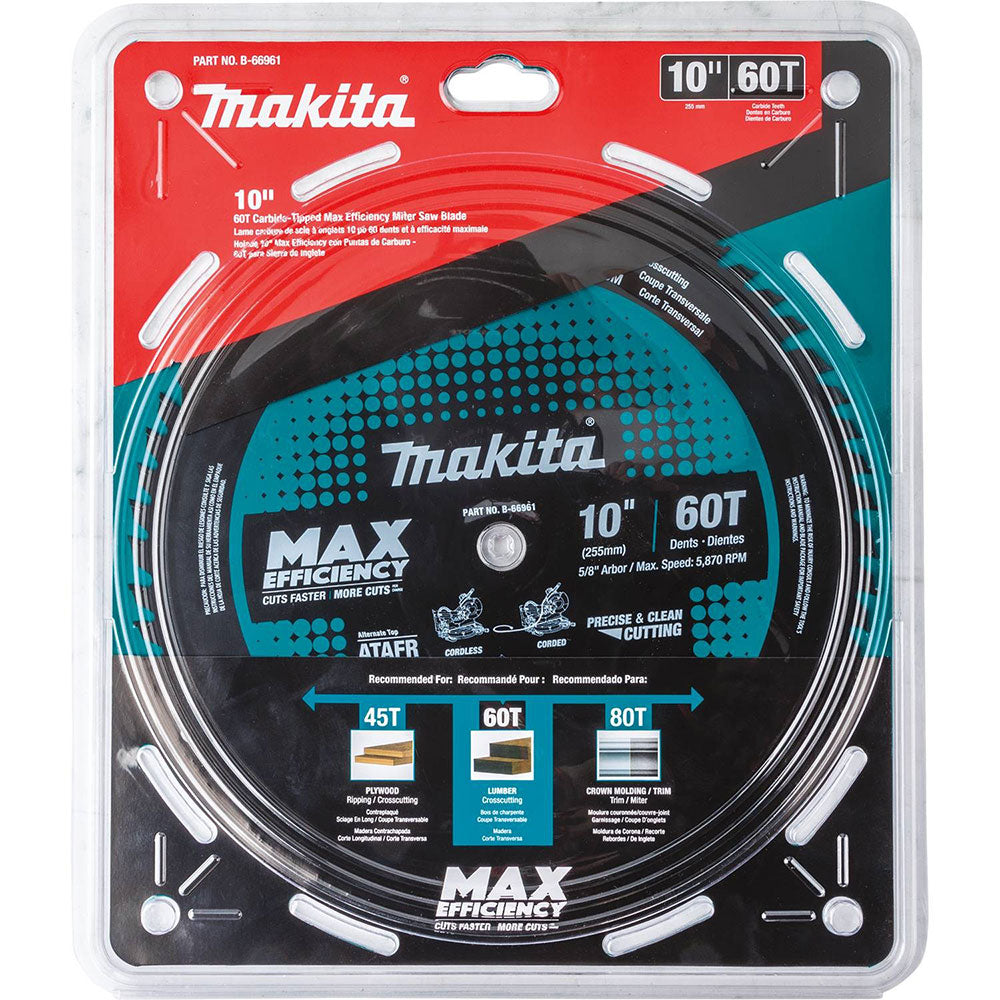 Makita B-66961 10" 60T Carbide-Tipped Max Efficiency Miter Saw Blade - 9